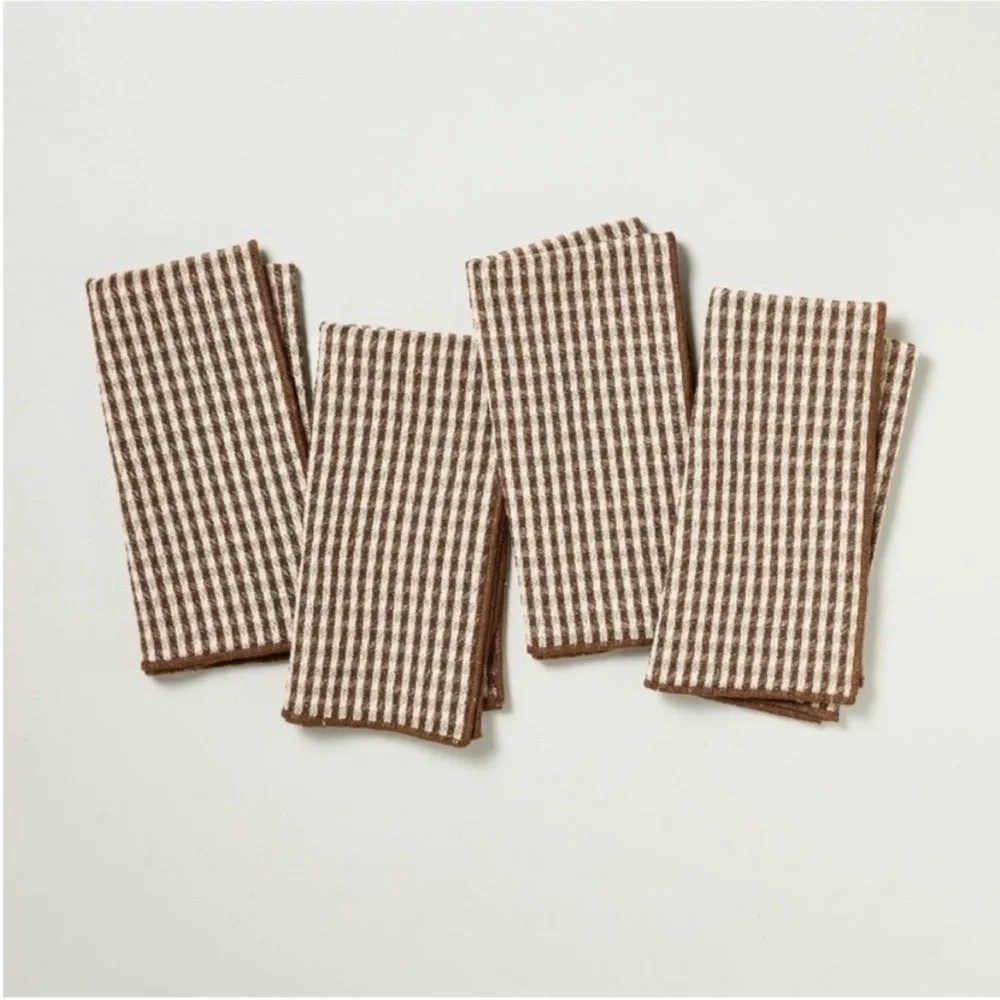 Set of 4 Serged Edge Gingham Cloth Napkins Brown - Hearth & Hand™ with Magnolia